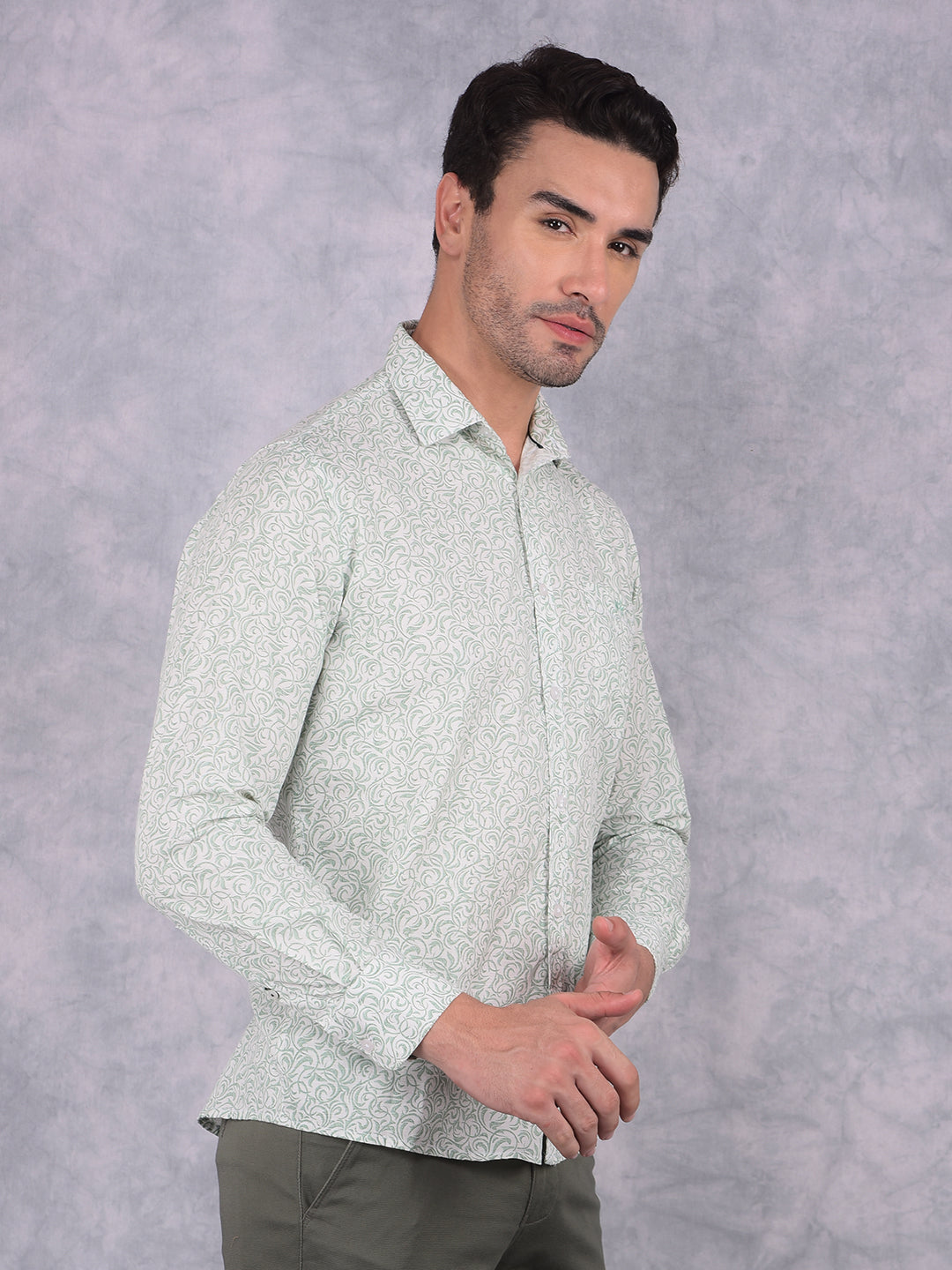 Green Printed 100% Cotton Shirt-Men Shirts-Crimsoune Club