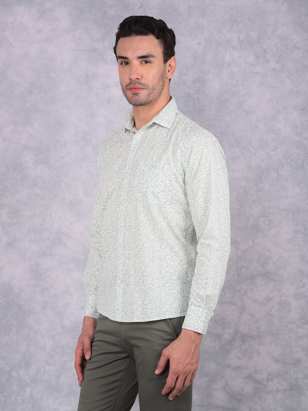 Green Printed 100% Cotton Shirt-Men Shirts-Crimsoune Club