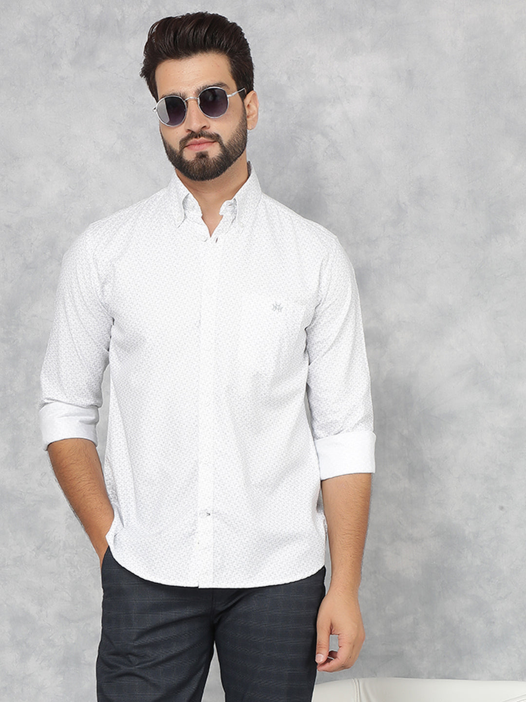 White Printed 100% Cotton Shirt-Men Shirts-Crimsoune Club