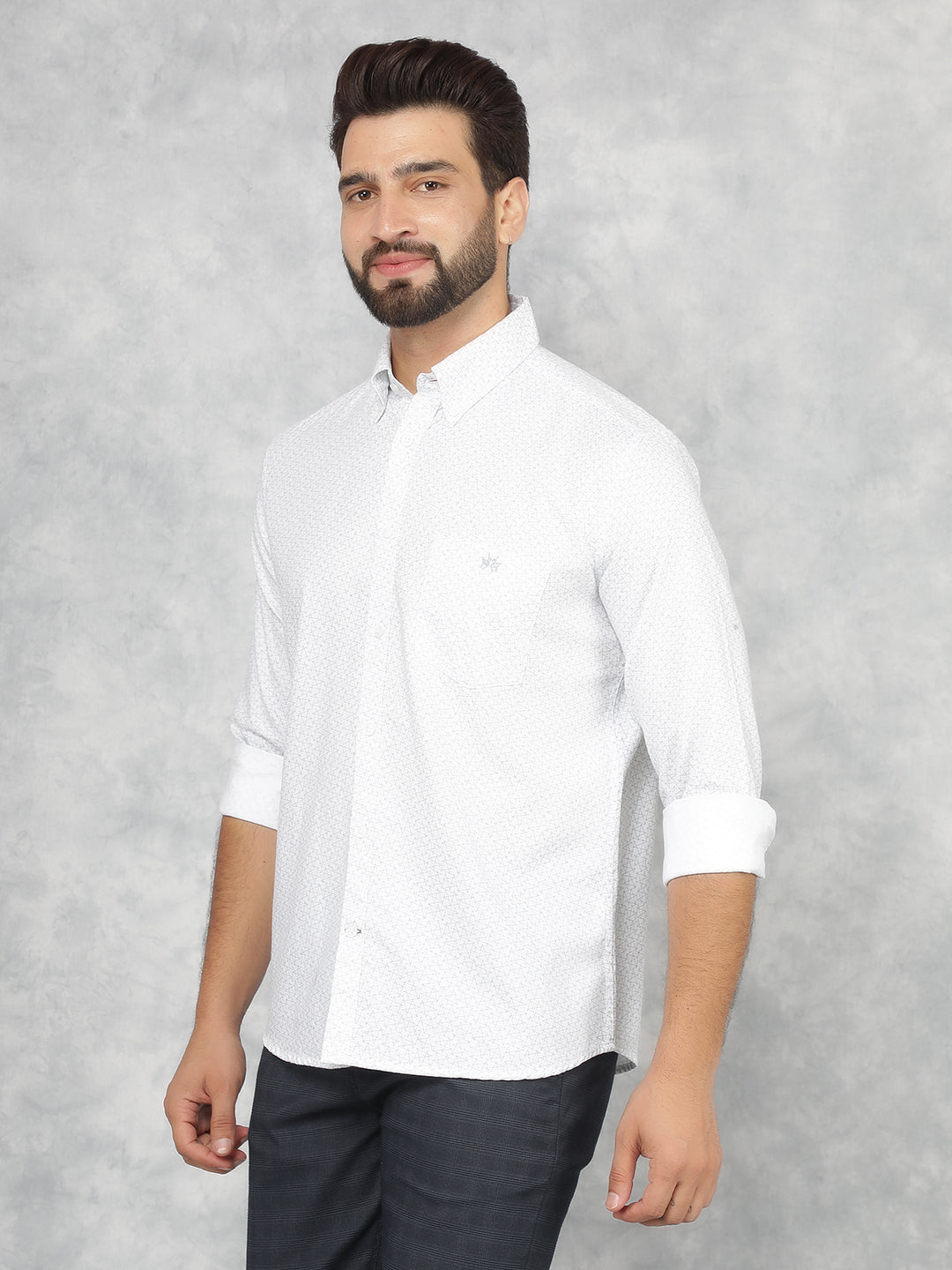 White Printed 100% Cotton Shirt-Men Shirts-Crimsoune Club