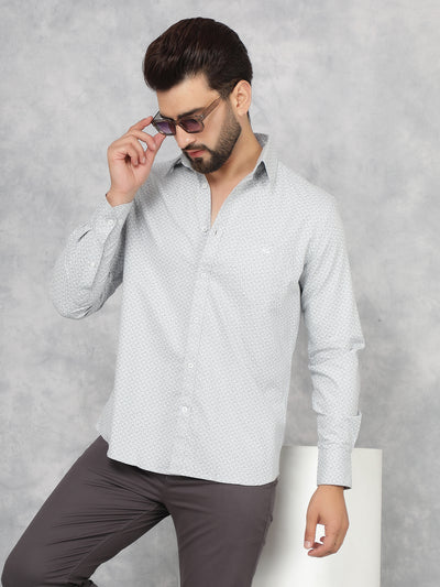 Grey Printed 100% Cotton Shirt-Men Shirts-Crimsoune Club