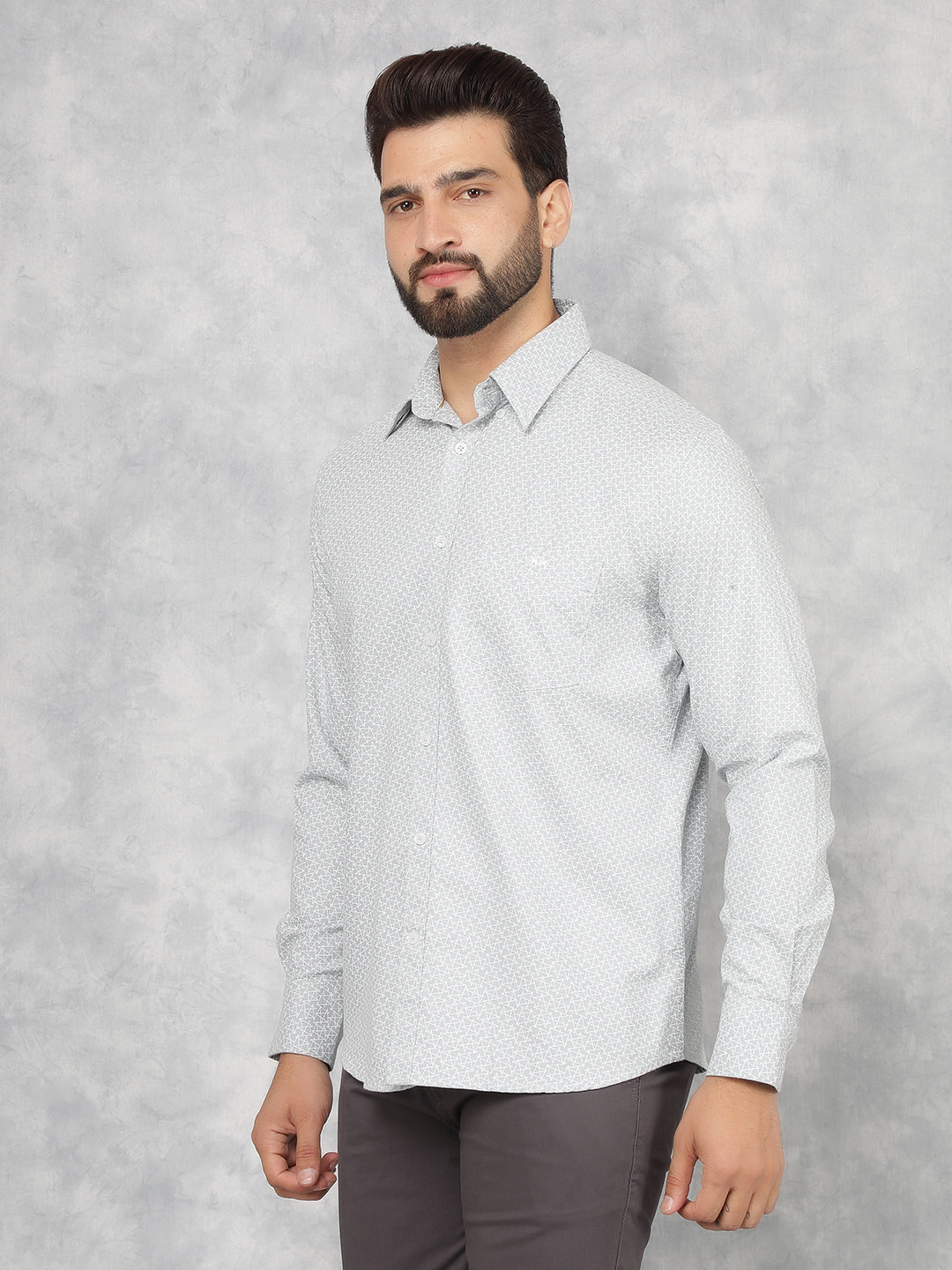 Grey Printed 100% Cotton Shirt-Men Shirts-Crimsoune Club