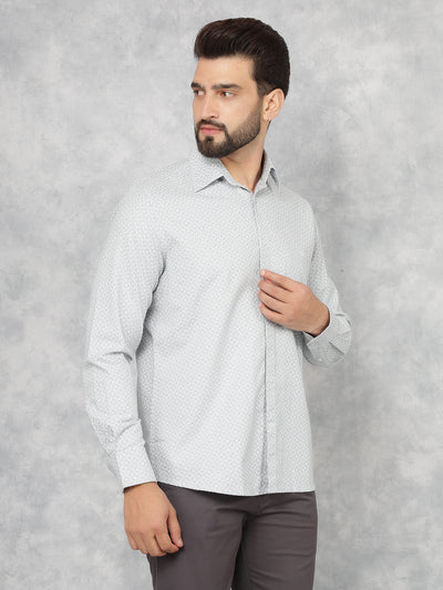 Grey Printed 100% Cotton Shirt-Men Shirts-Crimsoune Club