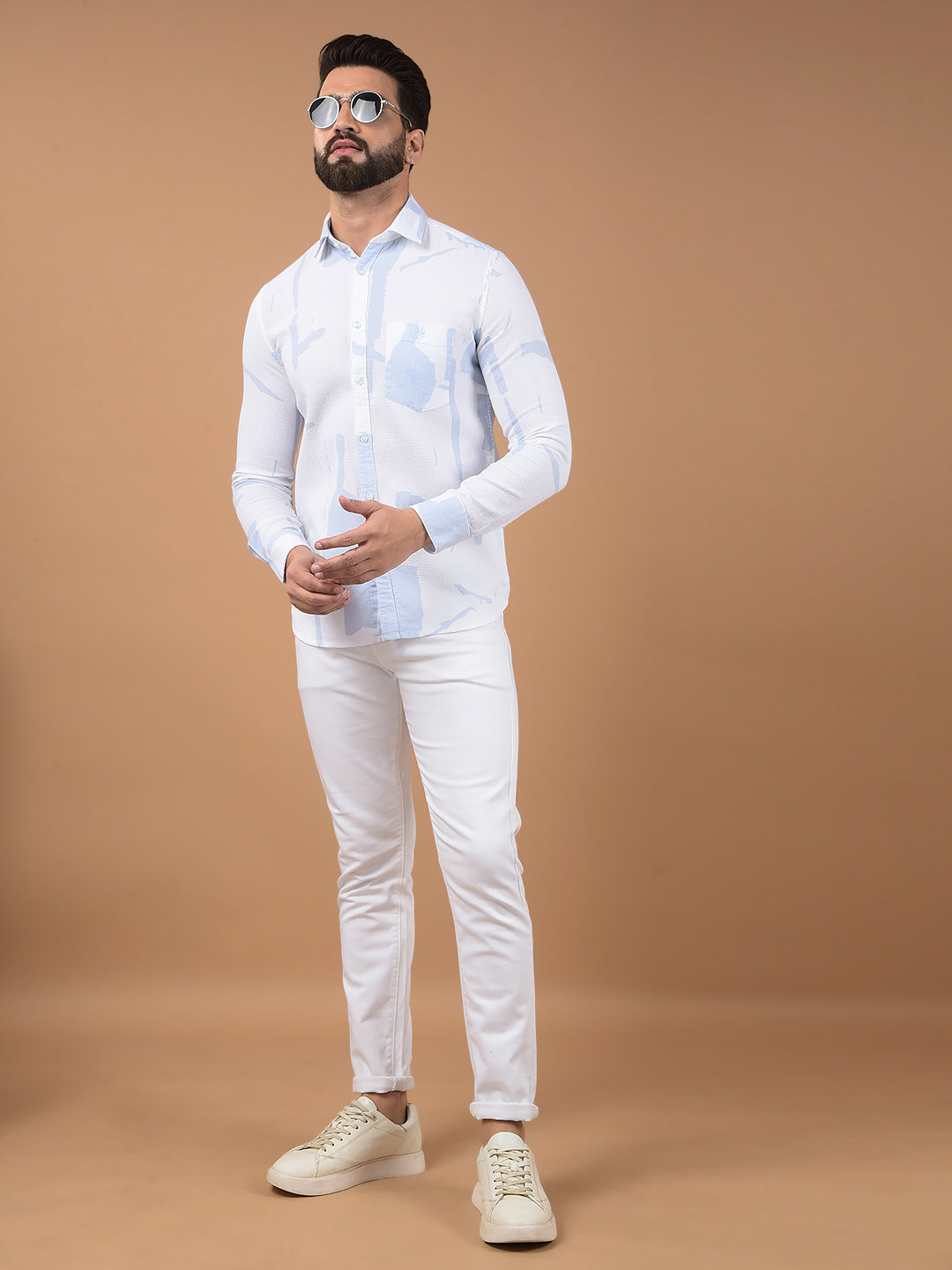 Blue Printed 100% Cotton Shirt-Men Shirts-Crimsoune Club