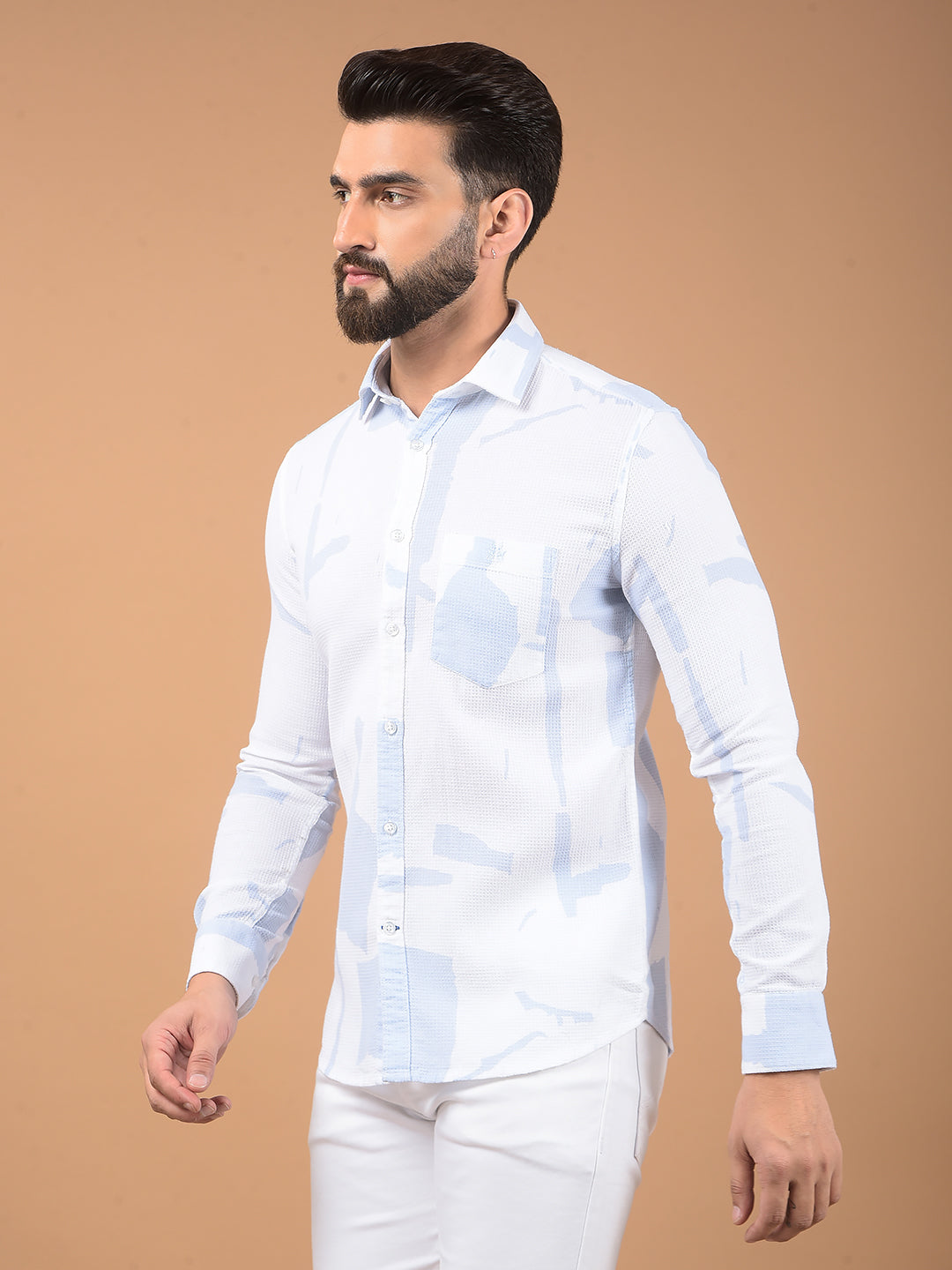 Blue Printed 100% Cotton Shirt-Men Shirts-Crimsoune Club