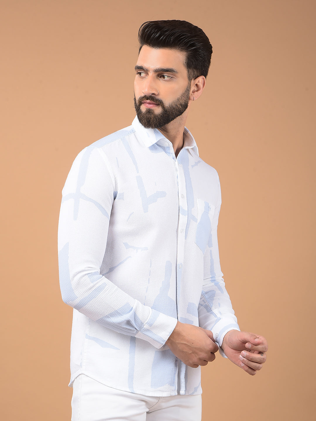 Blue Printed 100% Cotton Shirt-Men Shirts-Crimsoune Club