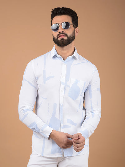 Blue Printed 100% Cotton Shirt-Men Shirts-Crimsoune Club