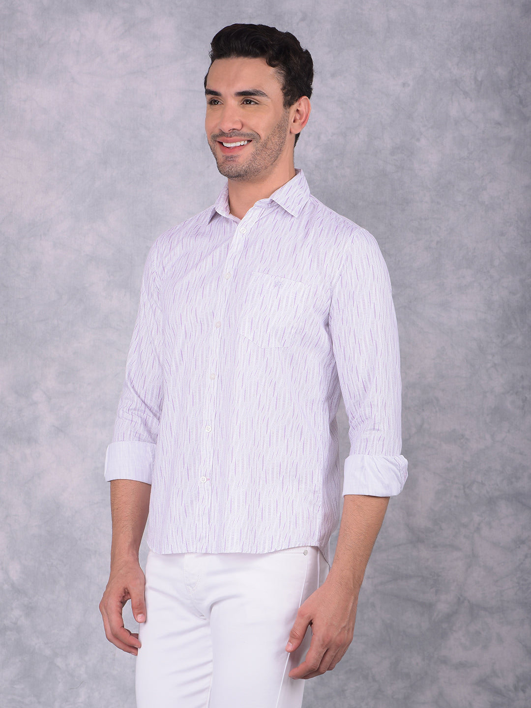 Purple Printed 100% Cotton Shirt-Men Shirts-Crimsoune Club