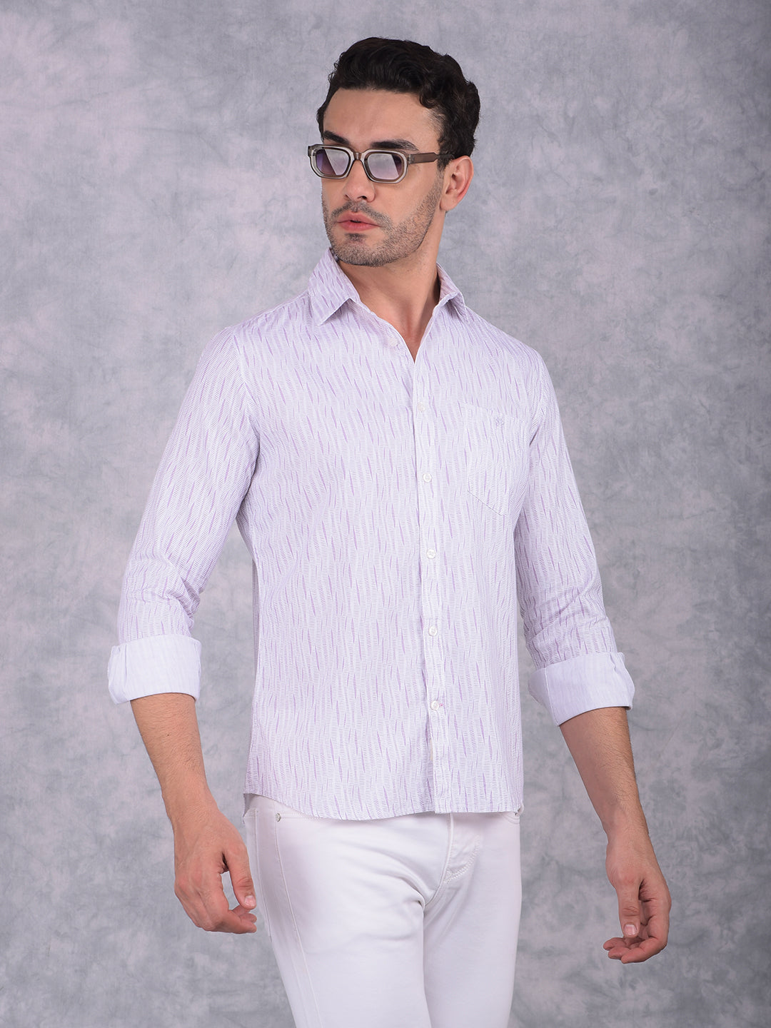 Purple Printed 100% Cotton Shirt-Men Shirts-Crimsoune Club