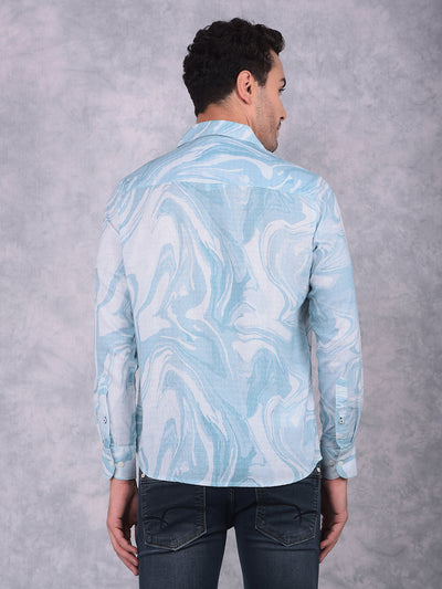 Blue Printed Linen Shirt-Men Shirts-Crimsoune Club