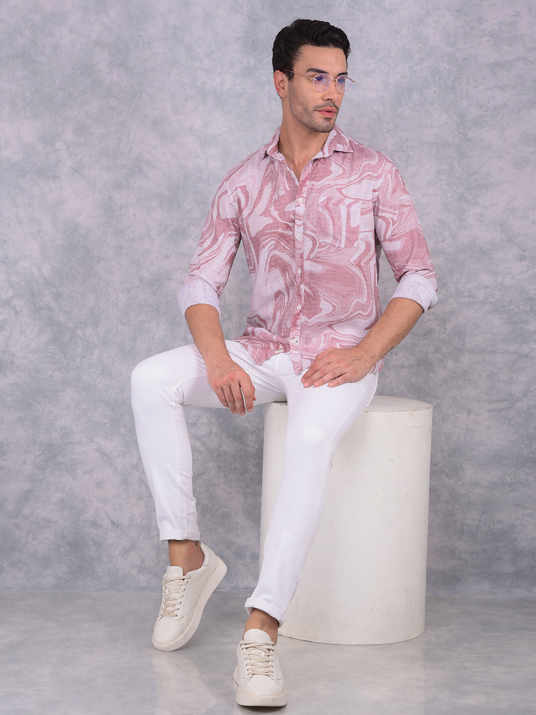 Wine Printed Linen Shirt-Men Shirts-Crimsoune Club