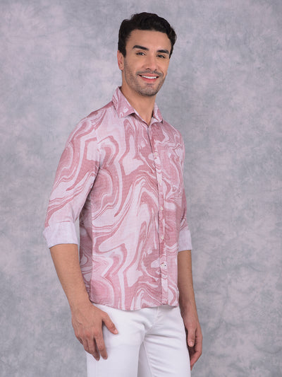 Wine Printed Linen Shirt-Men Shirts-Crimsoune Club