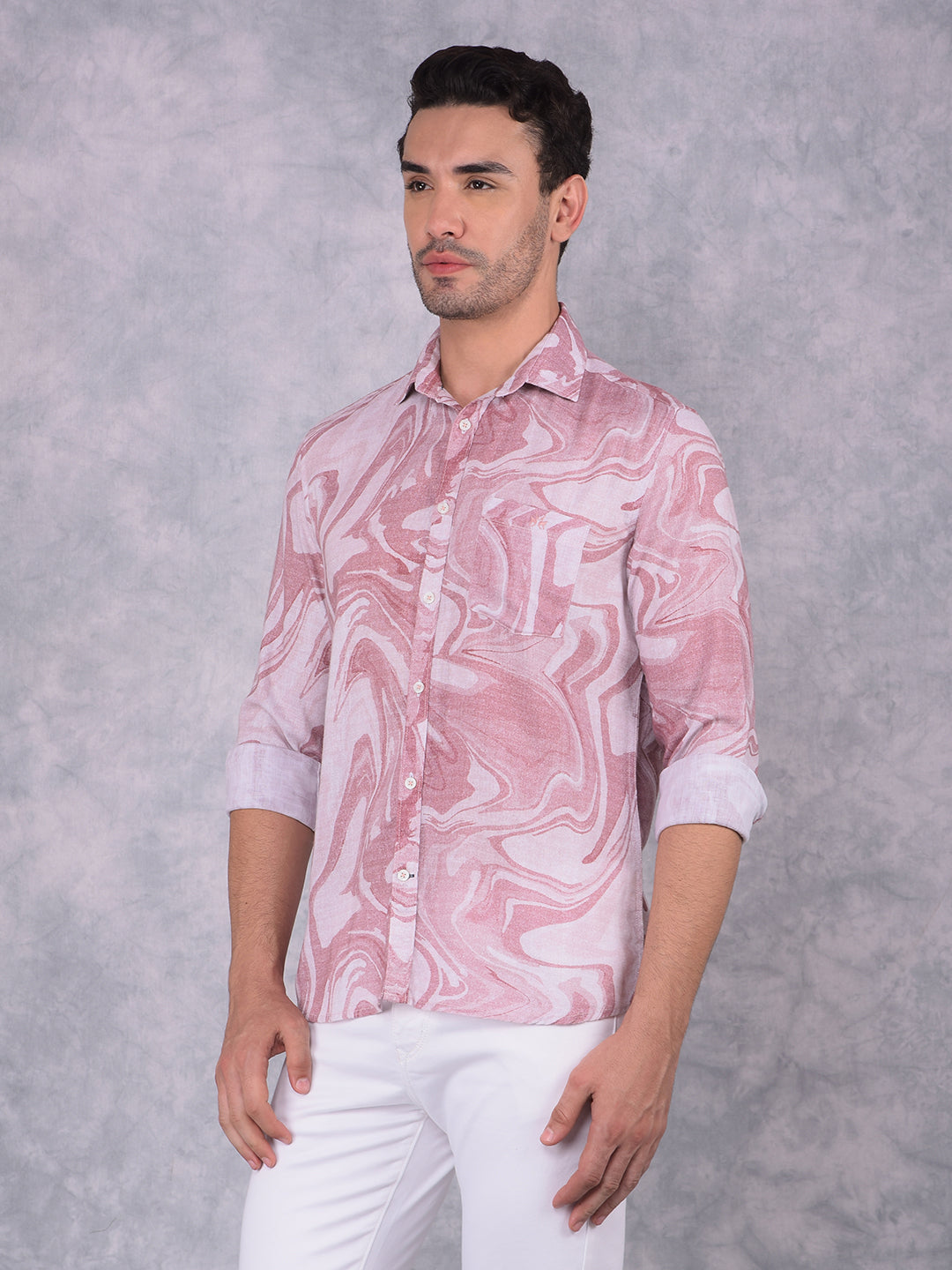 Wine Printed Linen Shirt-Men Shirts-Crimsoune Club