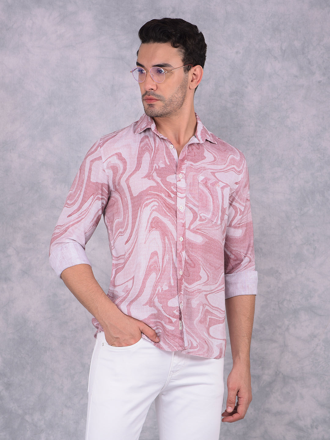 Wine Printed Linen Shirt-Men Shirts-Crimsoune Club