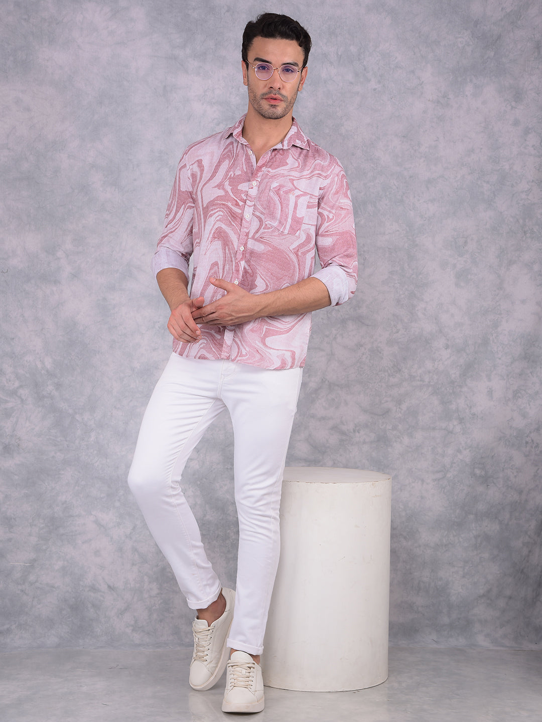 Wine Printed Linen Shirt-Men Shirts-Crimsoune Club