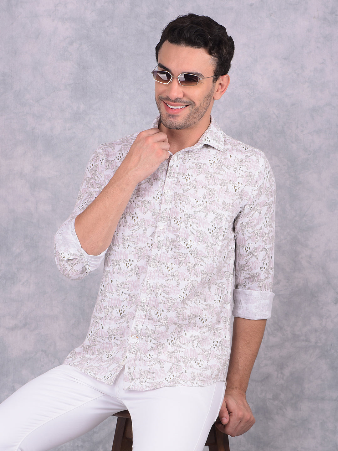 Olive Printed 100% Cotton Shirt-Men Shirts-Crimsoune Club