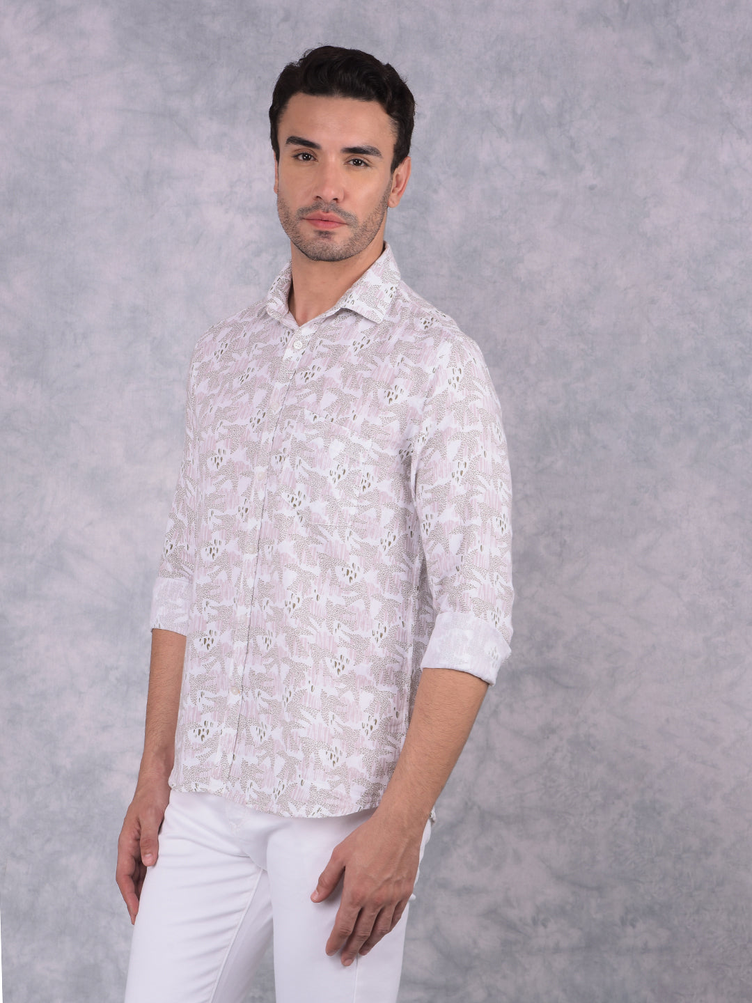 Olive Printed 100% Cotton Shirt-Men Shirts-Crimsoune Club