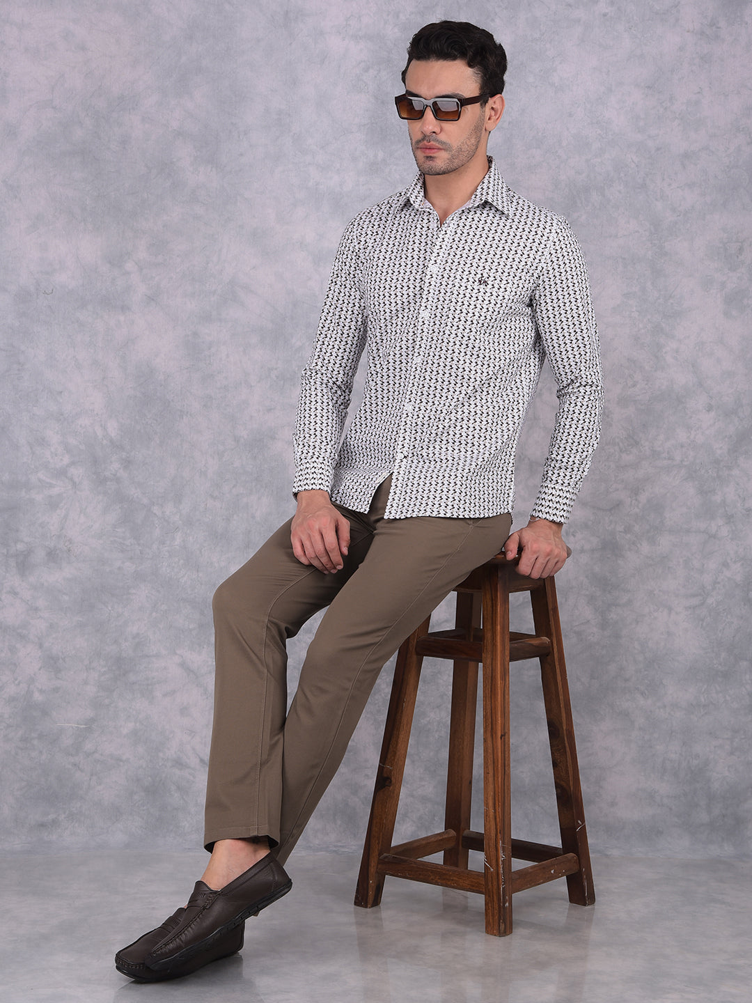 Grey Printed 100% Cotton Shirt-Men Shirts-Crimsoune Club