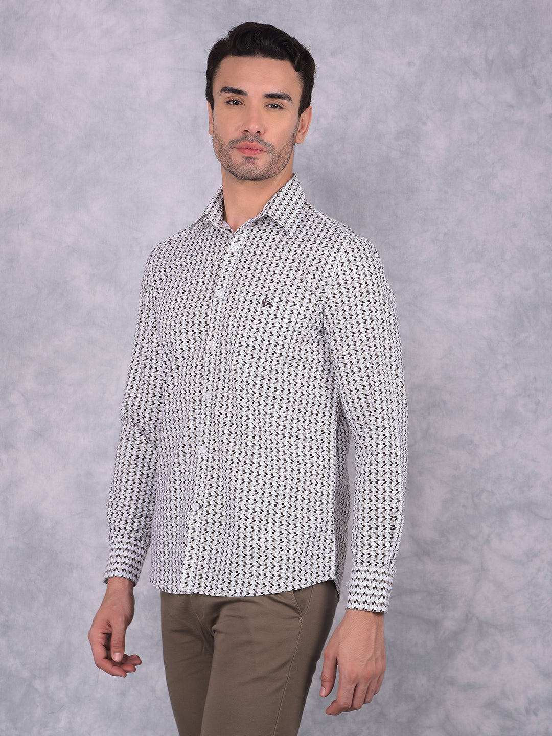 Grey Printed 100% Cotton Shirt-Men Shirts-Crimsoune Club