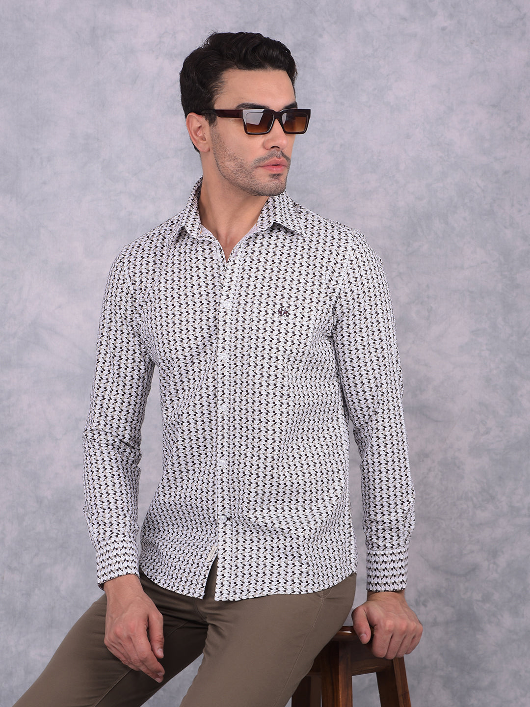 Grey Printed 100% Cotton Shirt-Men Shirts-Crimsoune Club