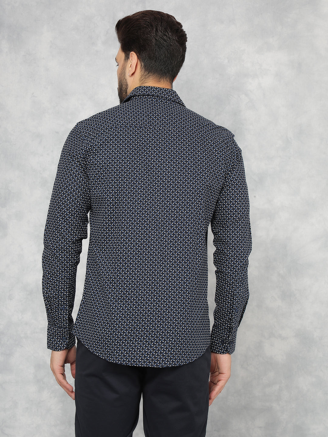 Navy Blue Printed 100% Cotton Shirt-Men Shirts-Crimsoune Club