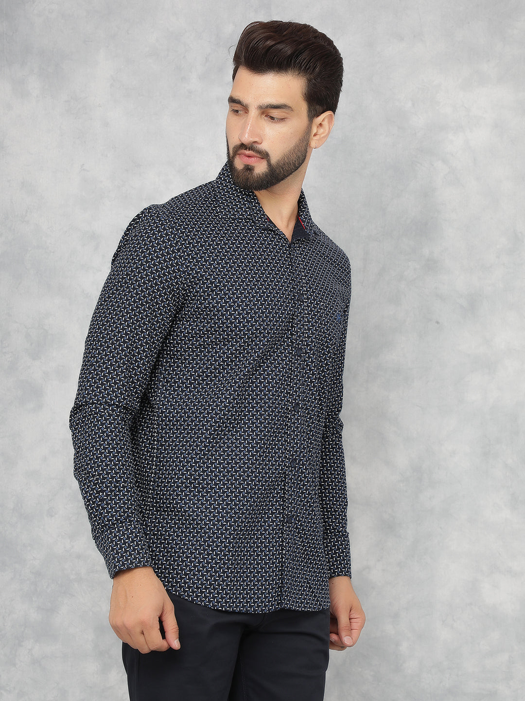 Navy Blue Printed 100% Cotton Shirt-Men Shirts-Crimsoune Club