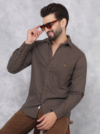 Brown Printed 100% Cotton Shirt-Men Shirts-Crimsoune Club