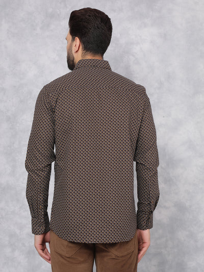 Brown Printed 100% Cotton Shirt-Men Shirts-Crimsoune Club