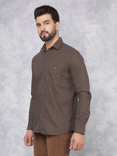 Brown Printed 100% Cotton Shirt-Men Shirts-Crimsoune Club