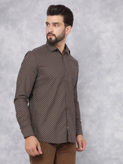 Brown Printed 100% Cotton Shirt-Men Shirts-Crimsoune Club