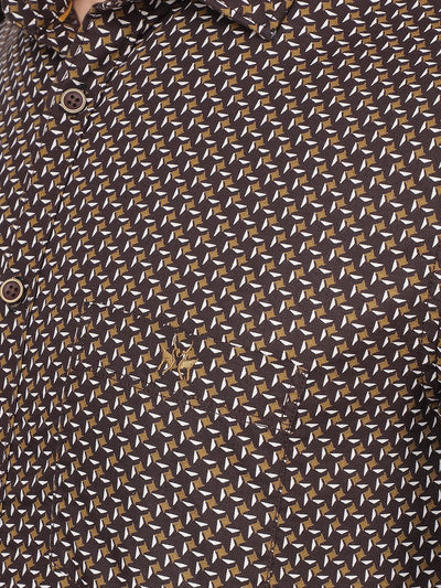 Brown Printed 100% Cotton Shirt-Men Shirts-Crimsoune Club