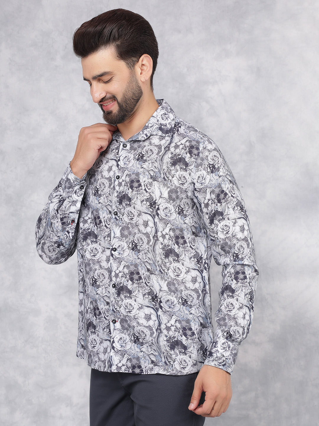 Multi-Color Floral Print Linen Shirt-Men Shirts-Crimsoune Club