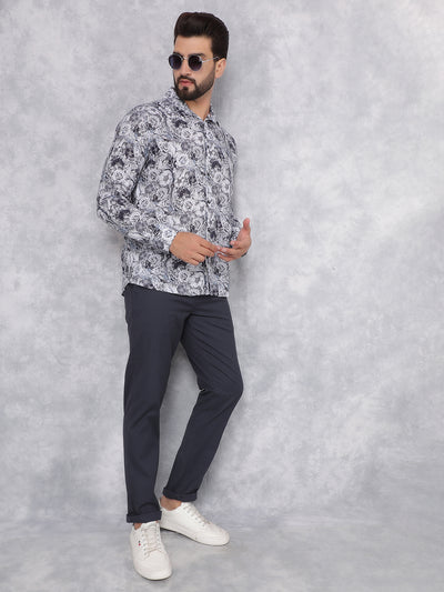 Multi-Color Floral Print Linen Shirt-Men Shirts-Crimsoune Club