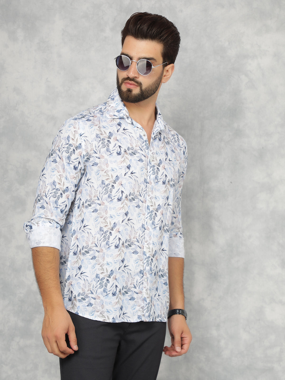 Multi-Color Floral Print Linen Shirt-Men Shirts-Crimsoune Club