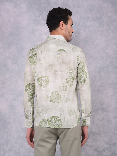 Olive Floral Print Linen Shirt-Men Shirts-Crimsoune Club