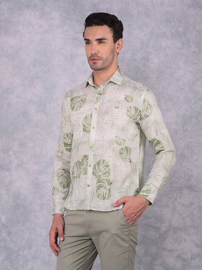 Olive Floral Print Linen Shirt-Men Shirts-Crimsoune Club