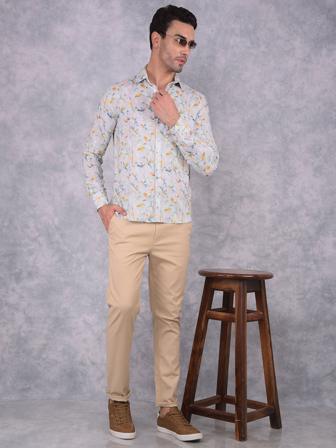 Multi-Color Floral Print Linen Shirt-Men Shirts-Crimsoune Club