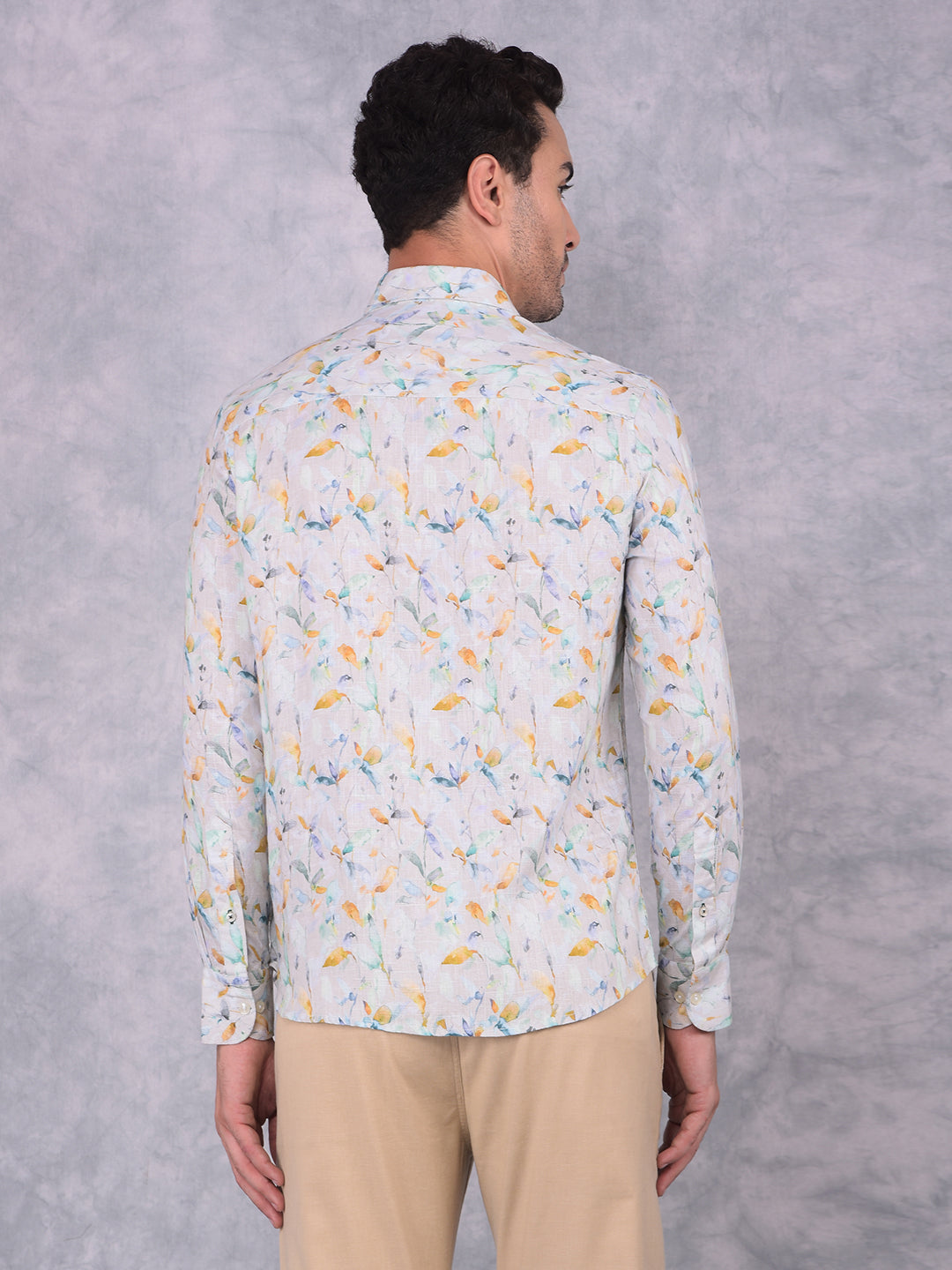 Multi-Color Floral Print Linen Shirt-Men Shirts-Crimsoune Club