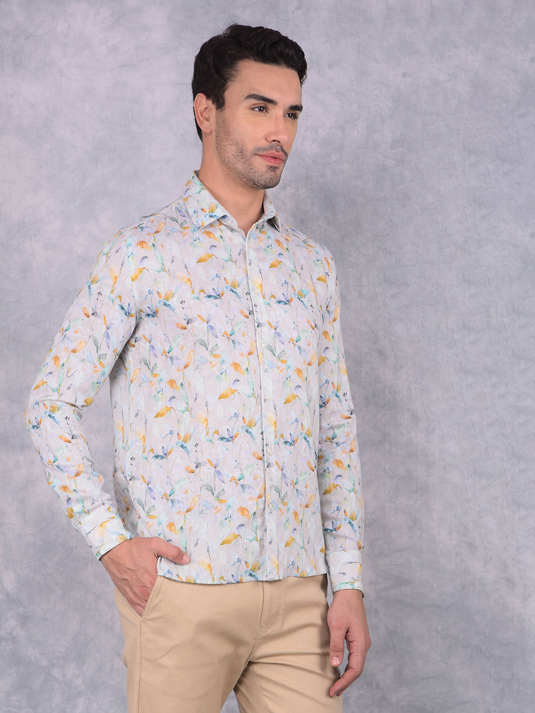 Multi-Color Floral Print Linen Shirt-Men Shirts-Crimsoune Club