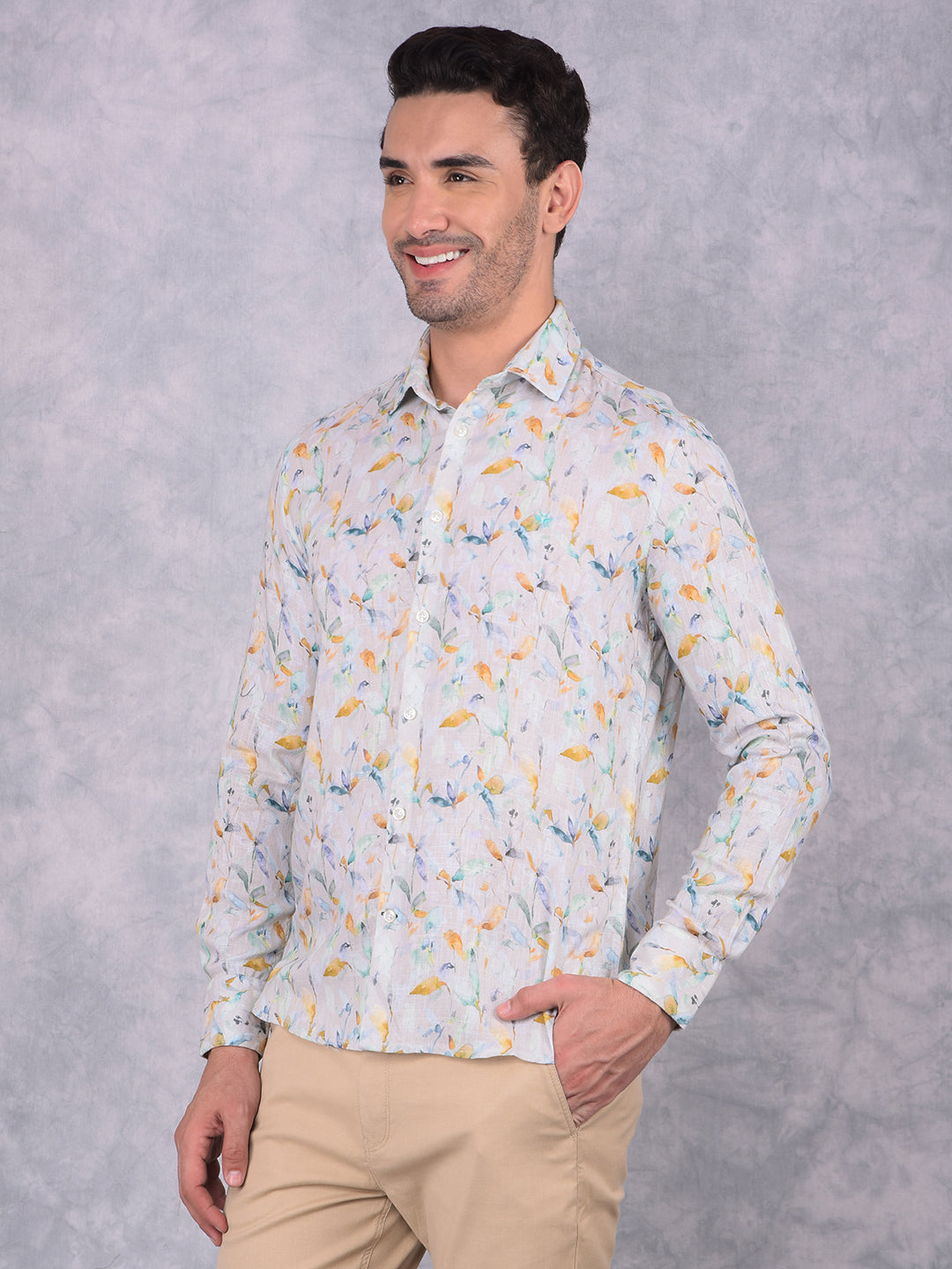 Multi-Color Floral Print Linen Shirt-Men Shirts-Crimsoune Club