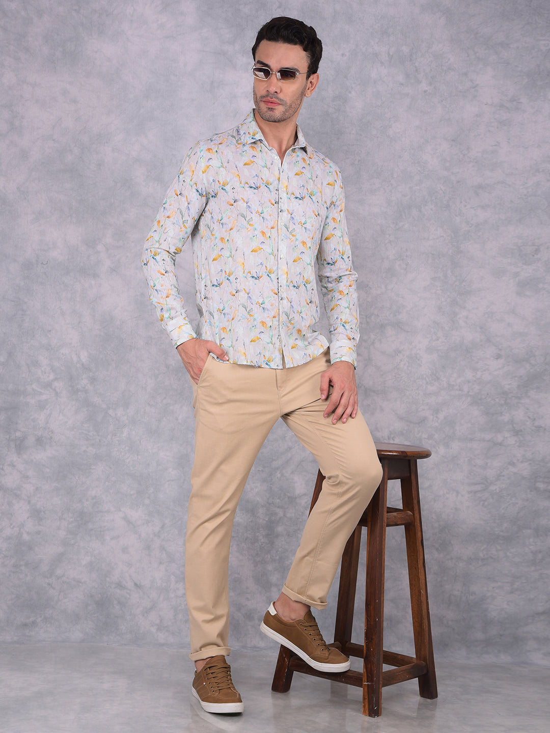 Multi-Color Floral Print Linen Shirt-Men Shirts-Crimsoune Club