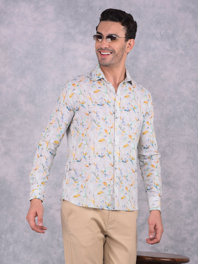 Multi-Color Floral Print Linen Shirt-Men Shirts-Crimsoune Club