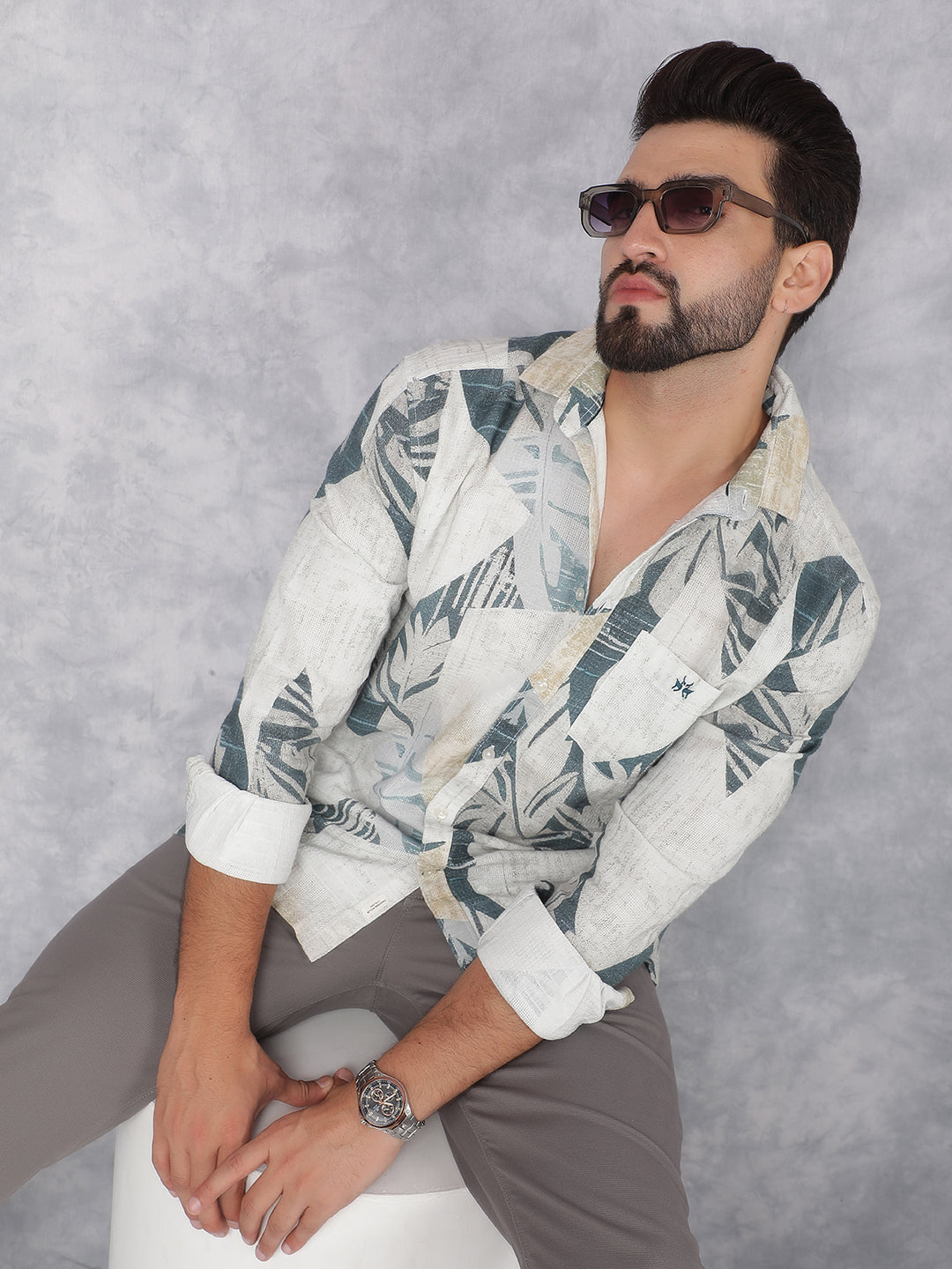 Green Printed Shirt-Men Shirts-Crimsoune Club