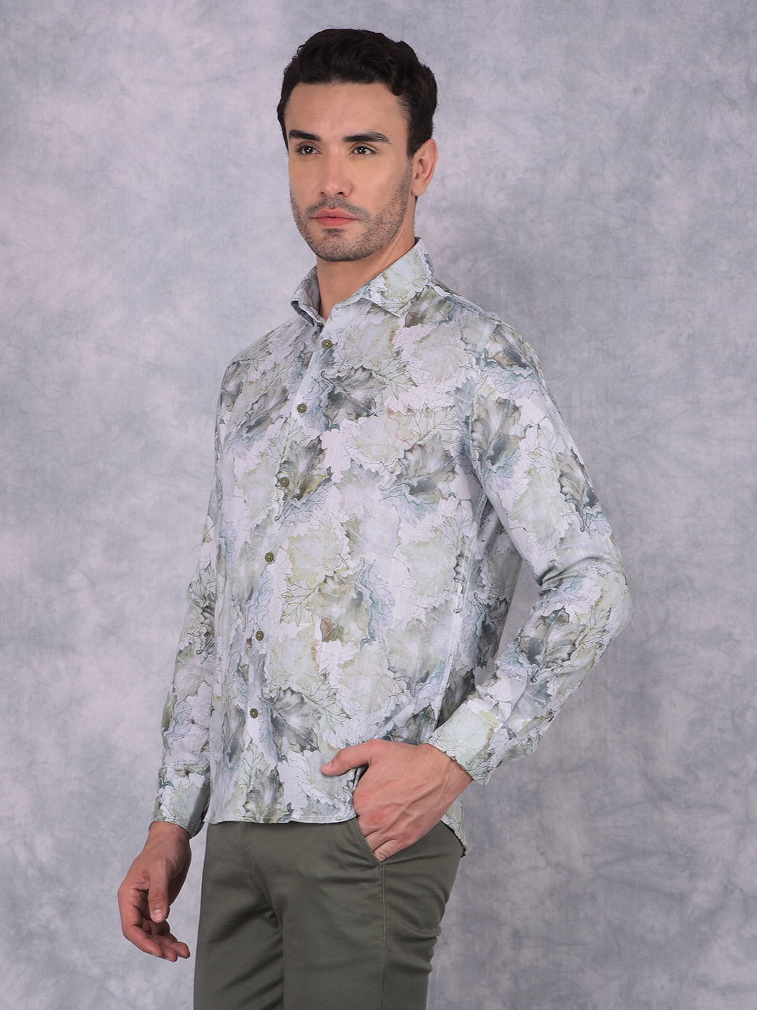 Multi-Color Floral Print Linen Shirt-Men Shirts-Crimsoune Club