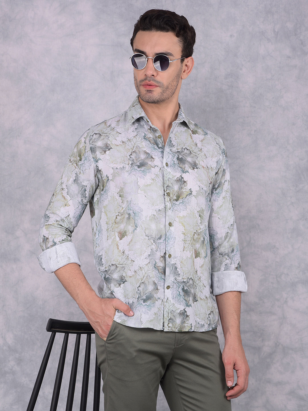 Multi-Color Floral Print Linen Shirt-Men Shirts-Crimsoune Club