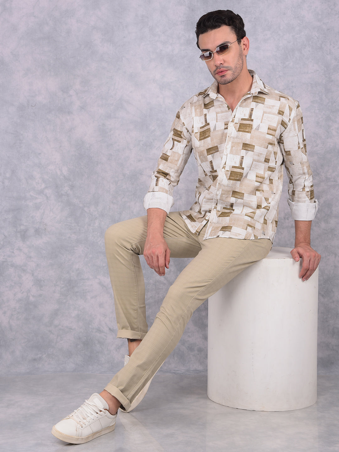 Brown Printed 100% Cotton Shirt-Men Shirts-Crimsoune Club