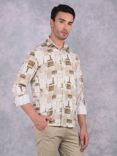 Brown Printed 100% Cotton Shirt-Men Shirts-Crimsoune Club