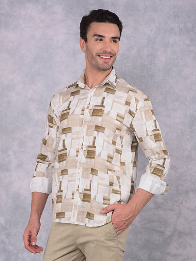 Brown Printed 100% Cotton Shirt-Men Shirts-Crimsoune Club