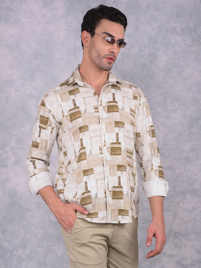 Brown Printed 100% Cotton Shirt-Men Shirts-Crimsoune Club