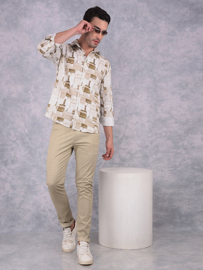 Brown Printed 100% Cotton Shirt-Men Shirts-Crimsoune Club